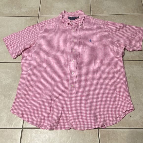Other - Polo Ralph Lauren Mens XXL Pink White Gingham Short Sleeve Button Shirt Pony